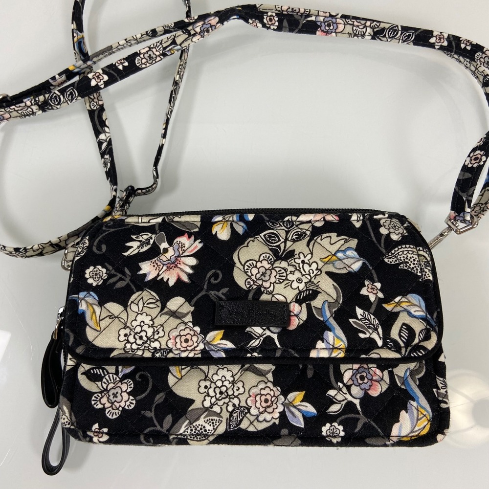 Vera Bradley Women Small Black Floral RFID All In One Crossbody Mini Purse